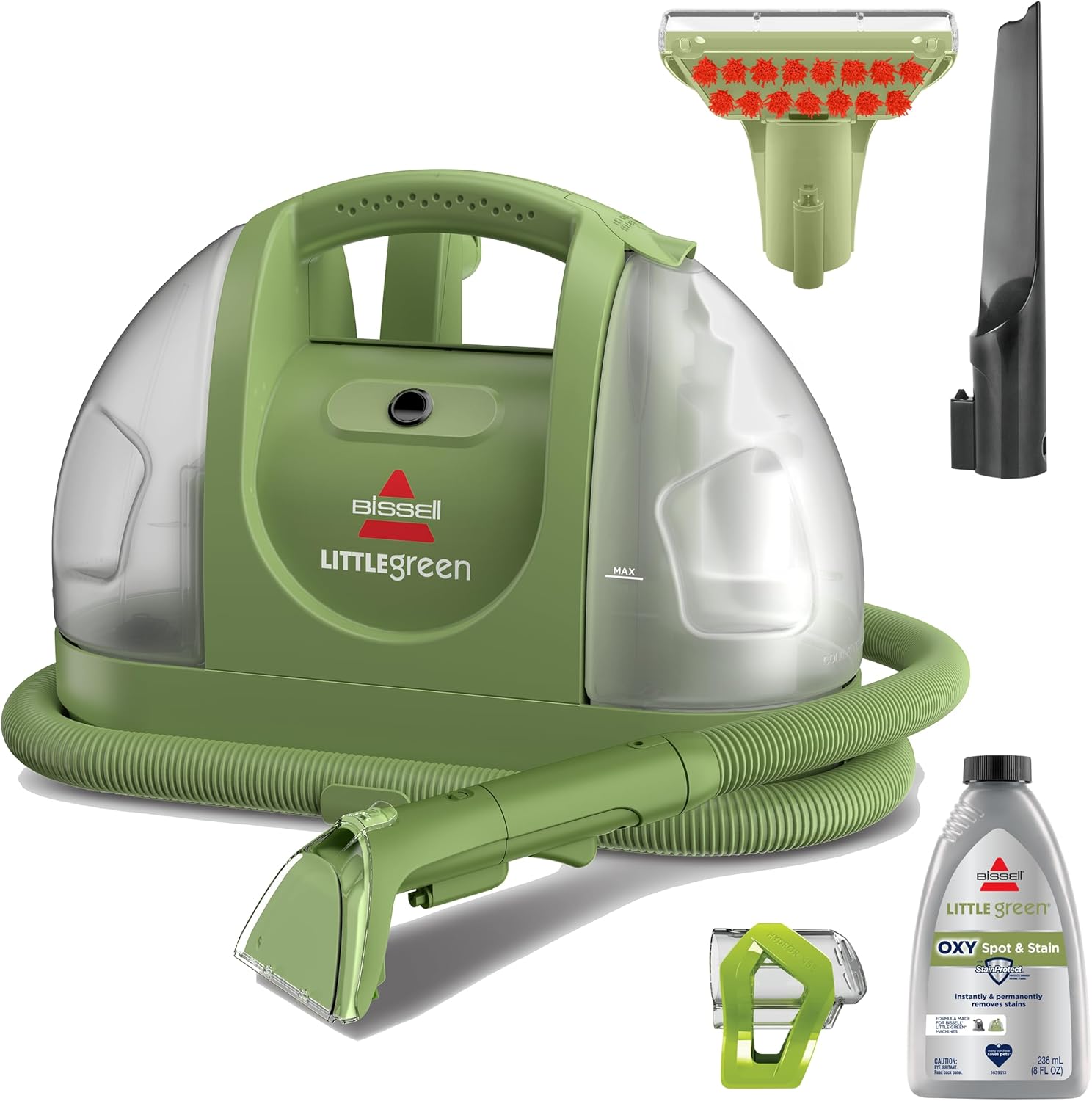 BISSELL Little Green 1400B portable carpet and upholstery cleaner front view in green