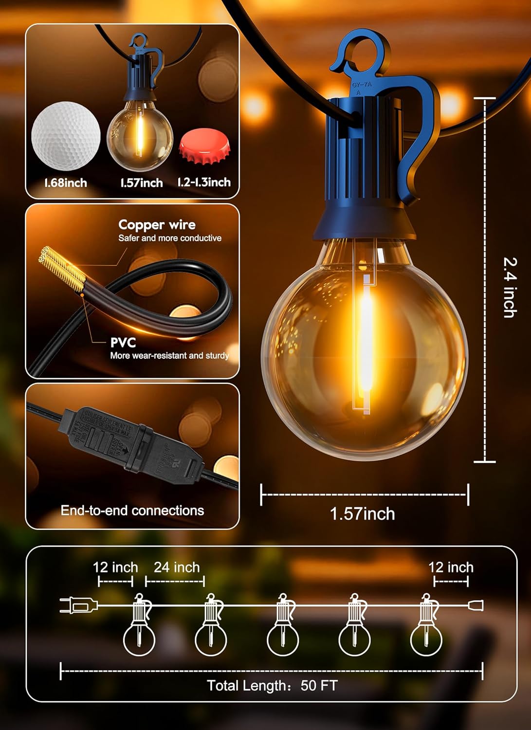 Brightown 50ft LED String Lights - product photo