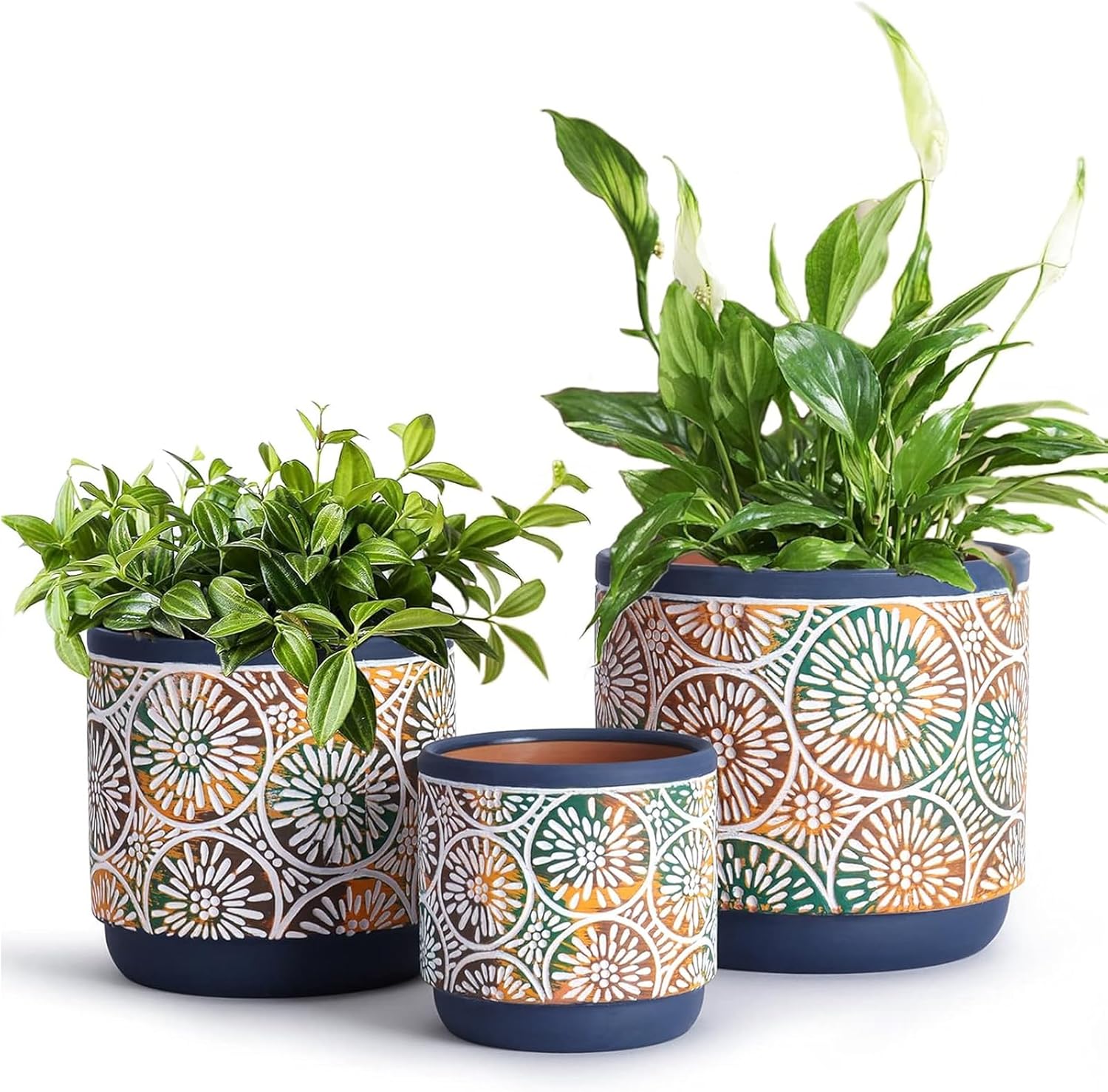 DeeCoo Embossed Ceramic Plant Pots - product photo