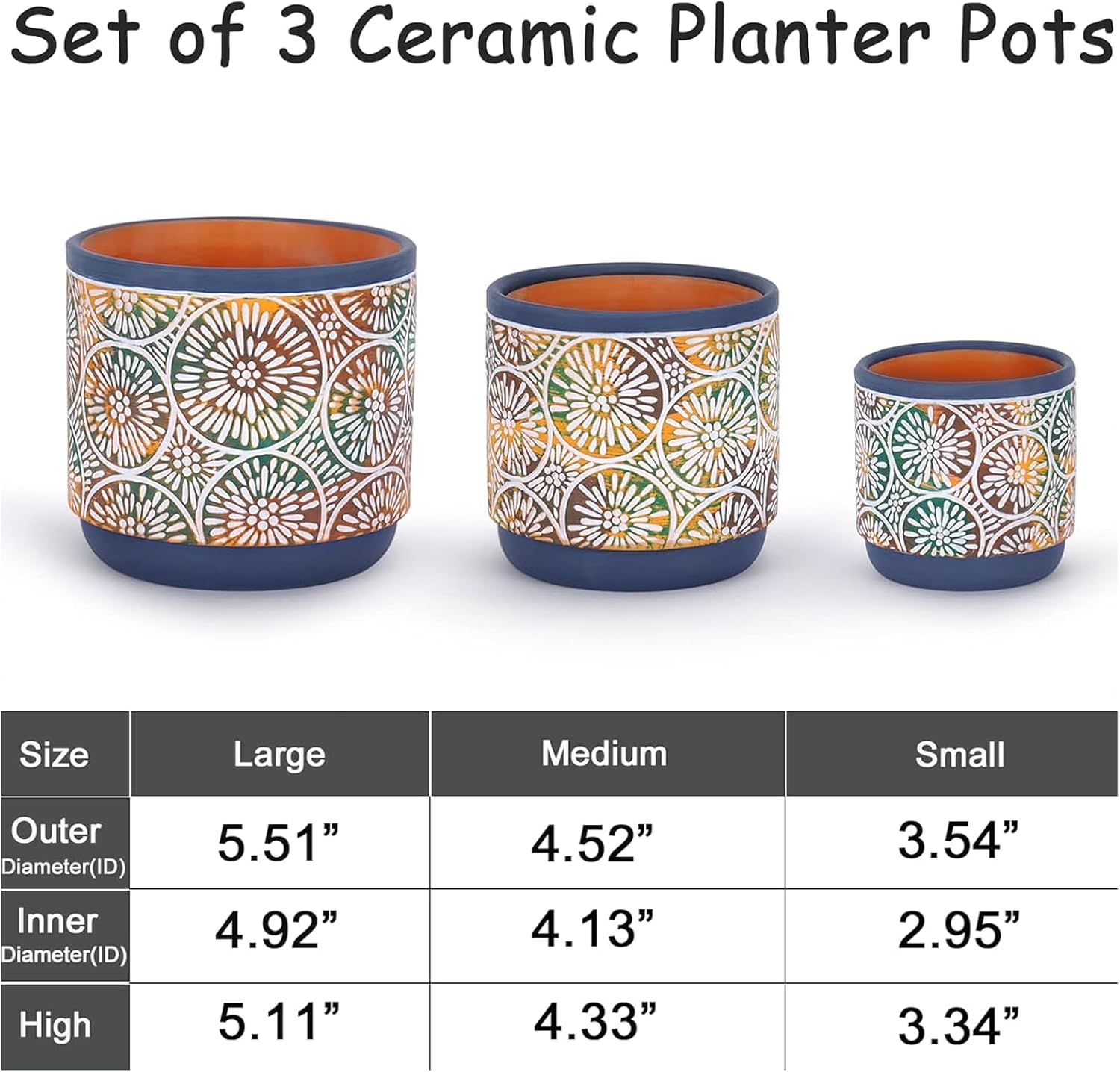 DeeCoo Embossed Ceramic Plant Pots - product photo